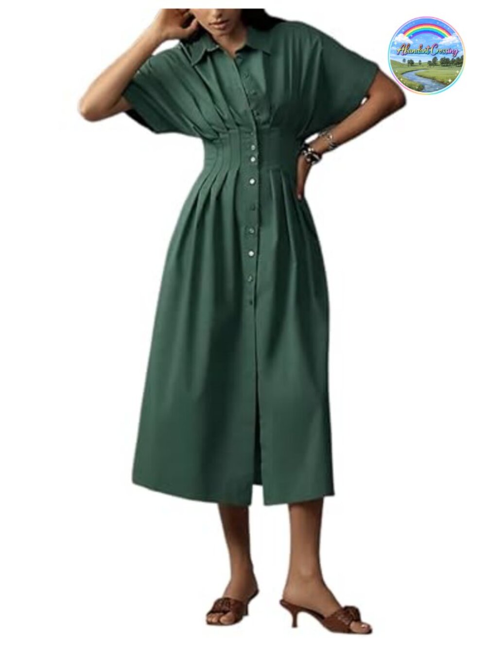 Women's Pleated Maxi Shirt Dress with Pockets